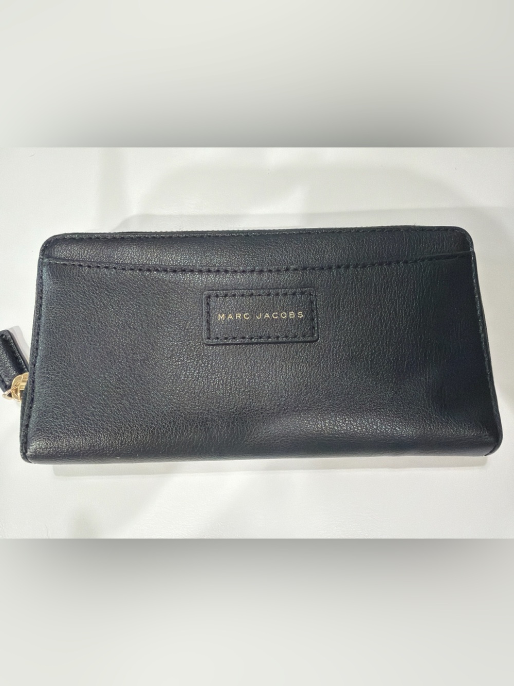 NWOT Marc Jacobs Black Leather Zip-Around Wallet with Gold Trim